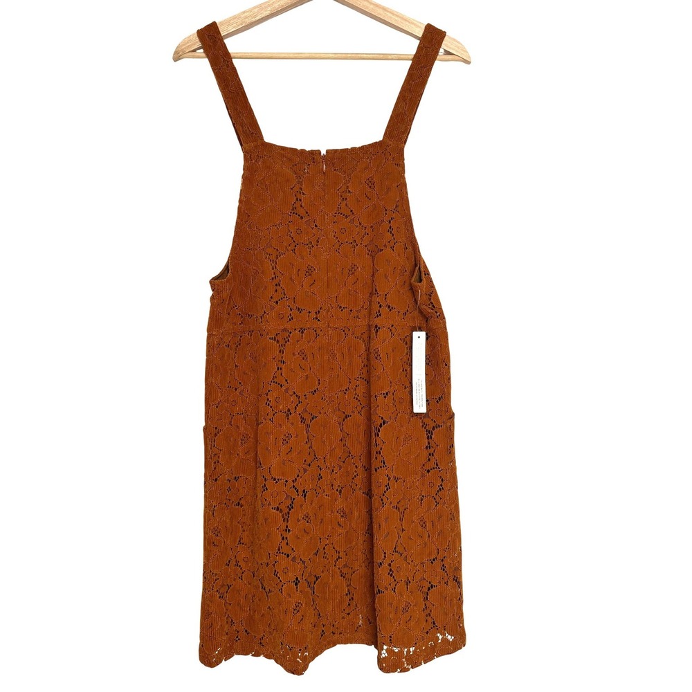 Anthropologie Dolan Hattie Corduroy Overall Dress Bronze Floral Lace Mini XS NEW - Picture 5 of 12